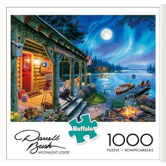 Buffalo Games Darrell Bush Moonlight Lodge 1000 pc Jigsaw Puzzle USED - Picture 2 of 11